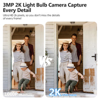 AI Security Camera Light Bulb - 360° HD 3MP WiFi CCTV, E27 Hidden Camera