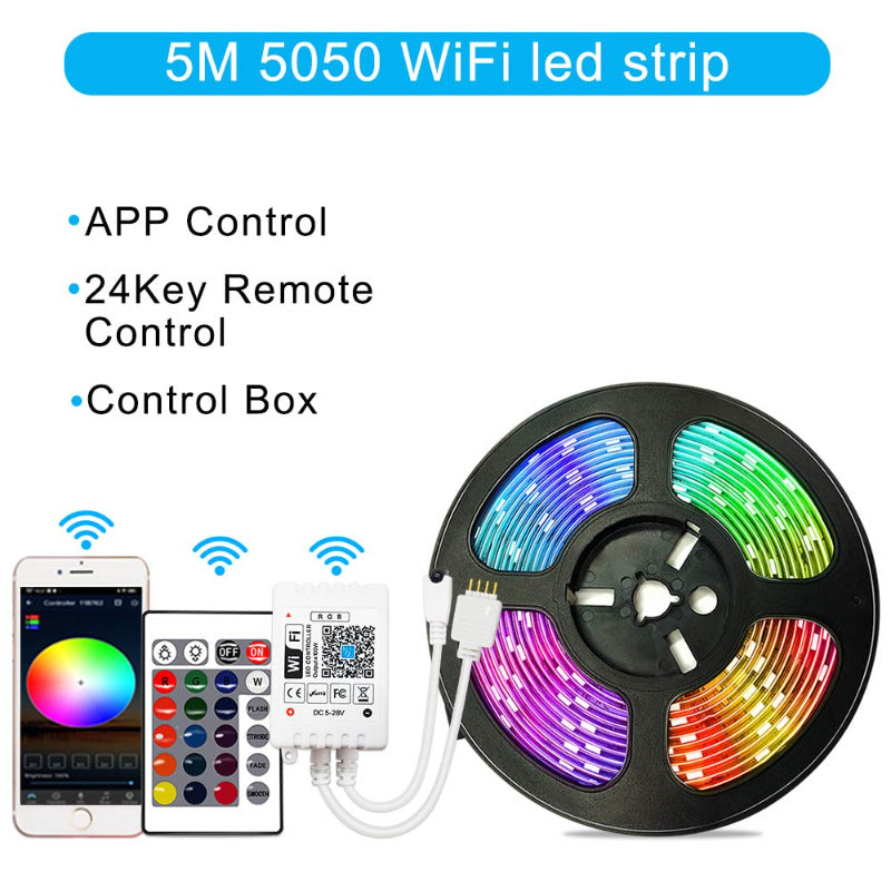 5M 5050 WiFi LED strip with control options on a white background
